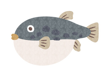 手描き風の泳いでいるフグのイラスト © Fumi Nakagawa