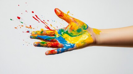 Isolated hand with paint splashes, creative and artistic expression generative ai