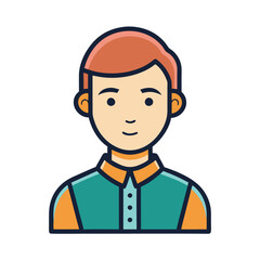 Male Character Avatar Vector Illustration, A vector illustration of a young male character with short orange hair, wearing a teal and orange shirt, perfect for digital designs.
