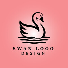 Elegant Black Swan Logo with Wings Spread on Pink Gradient Background for Branding, Luxury, Business, Beauty, and Creative Design Concepts
