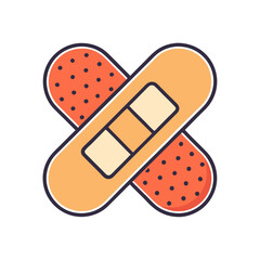 Vector illustration of crossed bandages, Vector design of two crossed bandages, often used for first aid or injury treatment, in a simple, modern style.
