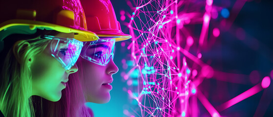Innovative technology showcase laboratory image futuristic setting close-up view women in science