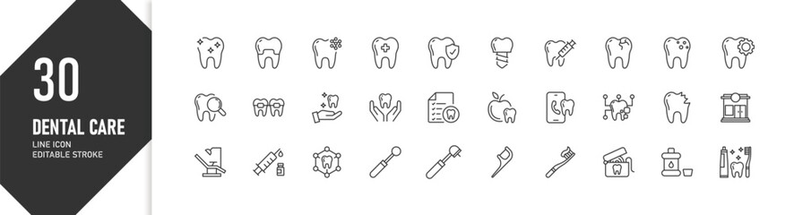 30 Dental Care line icon editable