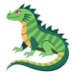 Cartoon basilisk vector illustration, A colorful vector illustration of a cartoon basilisk with green scales and striped body, ideal for fantasy and mythical creature themes.

