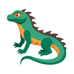 Cartoon basilisk vector illustration, A colorful vector illustration of a cartoon basilisk with green scales and striped body, ideal for fantasy and mythical creature themes.


