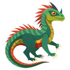Cartoon basilisk vector illustration, A colorful vector illustration of a cartoon basilisk with green scales and striped body, ideal for fantasy and mythical creature themes.

