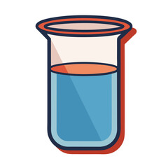 Laboratory Beaker with Blue Liquid, A colorful illustration of a laboratory beaker containing blue liquid, often used in science experiments or research.
