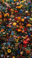 Colorful flowers in bloom, garden wall background