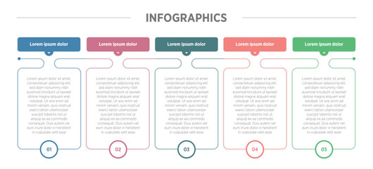 Modern Horizontal progress bar featuring 5 shaped elements, symbolizing the five stages of business strategy and progression. Clean timeline infographic design template. Vector for presentation