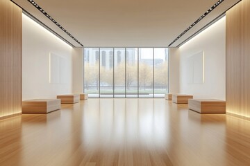 Obraz premium illuminated modern gallery space showcasing minimalist design and spacious openness enhancing the viewer experience