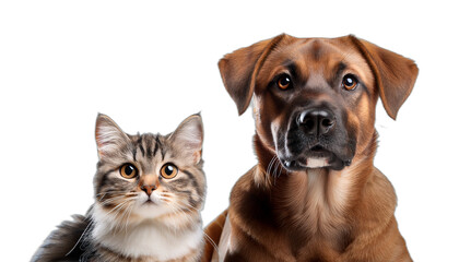 Obraz premium A dog and a cat looking at the camera photo studio isolated on white background