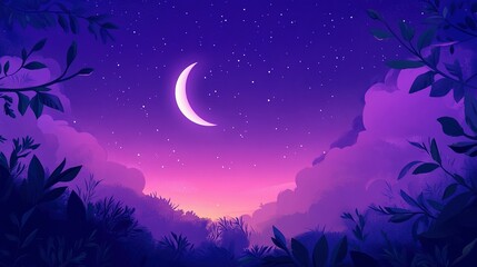 Naklejka premium A beautiful stylized night scene depicting a crescent moon and stars