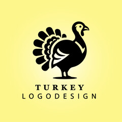 Black Turkey Logo with Fanned Tail on Yellow Gradient Background for Branding, Farm, Agriculture, Thanksgiving, Business, Creative Design, and Corporate Identity Concepts
