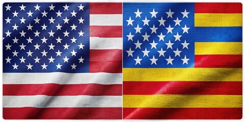 Fototapeta premium United States and Venezuela Flags Textile Cloth Fabric Texture