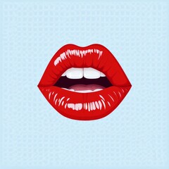 Obraz premium Bold pop art inspired close up of glossy red lips slightly parted with white teeth visible in a striking vibrant retro digital illustration emphasizing beauty and modern aesthetics