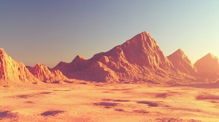 Naklejka premium Orange Desert Mountain Landscape at Sunset