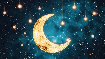 Fototapeta premium Celestial moon hanging in starry night sky digital art magical atmosphere cosmic serenity