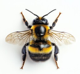 Close-up View of a Bumblebee with Detailed Features and Vibrant Colors on a Light Background for Nature and Insect Enthusiasts