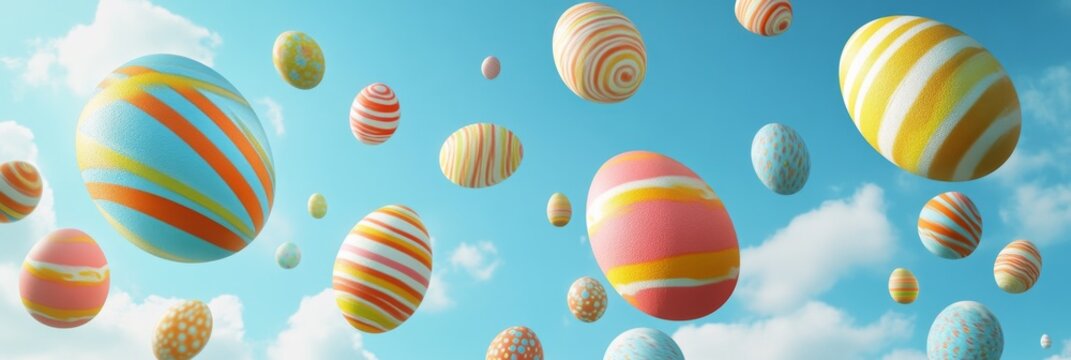 Colorful Easter Eggs Floating in Sky (1)