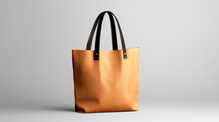 A stylish tote bag featuring a warm, natural color and sleek black handles, perfect for everyday use and eco-friendly fashion.