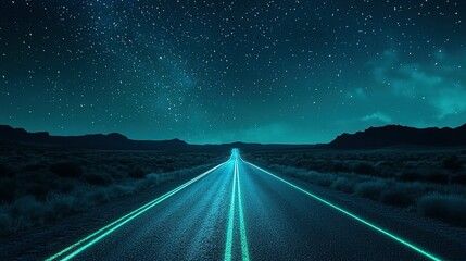 Fototapeta premium A long straight road leads into the star filled night sky