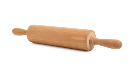 One wooden rolling pin isolated on white