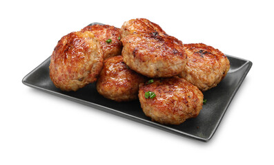 Delicious patties with green onions isolated on white