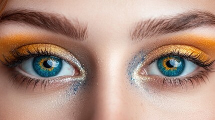 Obraz premium Eyelash makeup focus: close-up view, delicate application, defined lashes, beauty enhancement, precise styling, elegant look, eye detail, smooth finish, artistic touch, captivating gaze.