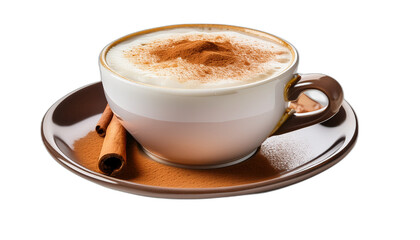 Cup of cappuccino coffee with cinnamon isolated on transparent background