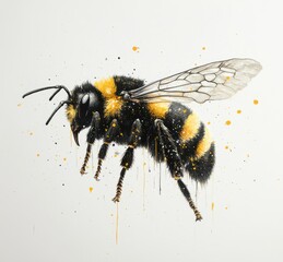 Detailed and Colorful Artistic Representation of a Bee with Yellow and Black Stripes, Showcasing Nature's Incredible Insect Diversity and Intricate Features