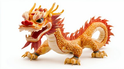 Ornate Golden Dragon Figurine On White Background