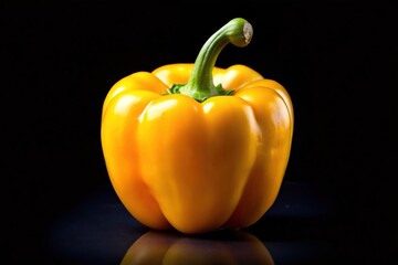 Whole Yellow Bell Pepper Isolated on Black Background