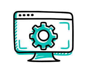 Conceptual diagram of software development, programming, and computer installation. Desktop computer settings - Gears.