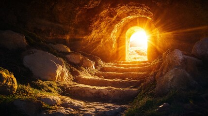 Resurrection, Hope, and Rebirth Sunlight Illuminating a Cave Entrance