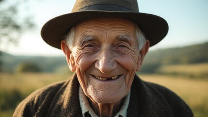 Fototapeta premium Portrait of a Smiling Elderly Man in a Hat