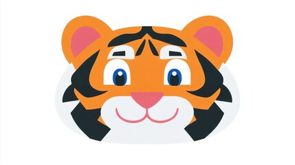 A cartoon illustration showing a cute tiger face smiling widely