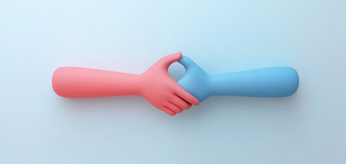 A creative representation of unity and connection, featuring two stylized hands in contrasting colors, symbolizing collaboration.