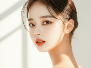 Naklejka premium 결점 없는 피부를 가진 젊은 여성의 클로즈업 뷰티 초상화 