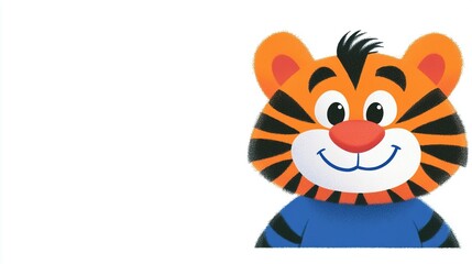 Obraz premium A friendly cartoon tiger is smiling happily in a portrait