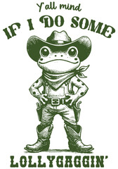 A frog in a cool cowboy outfit, Retro memes, Vintage style.