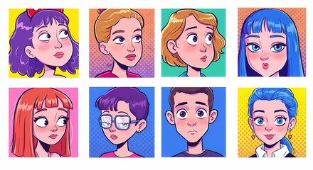 Colorful Cartoon Avatar Set of Male and Female Characters