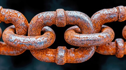 Fototapeta premium Intricate interconnections of weathered chain links provide a visual study of texture and color, showcasing rich rusty tones contrasting with deep shadows, embodying industrial elegance.