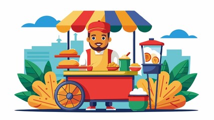 Fototapeta premium This high-quality video captures the energy and vibrancy of a popular street food vendor.