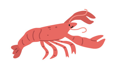Red lobster cartoon clipart. Cute lobster with two big claws vector illustration. Nephropidae. Animal in flat style. Sea animals concept isolated on white background
