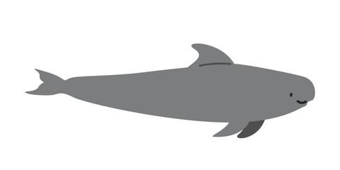 Pilot whale cartoon clipart. Cute pilot whale (Globicephala) vector illustration. Pothead whale. Animal in flat style. Sea animals concept isolated on white background
