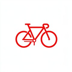Red bicycle illustration on white background, minimalist design, simple lines, graphic art, vector image, transportation icon, cycling symbol