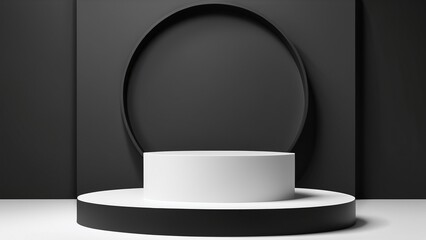 Fototapeta premium Minimalist Display Stage with Circular Structure and Black Background