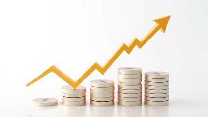 Growth and Success Concept with Coins and Arrow on White Background