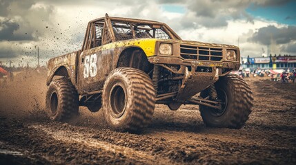 Fototapeta premium Muddy Truck Racing on Challenging Course