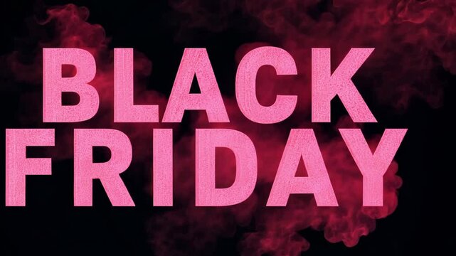 "BLACK FRIDAY" writing on a black backdrop with smoke clouds, a colorful and striking advertising design